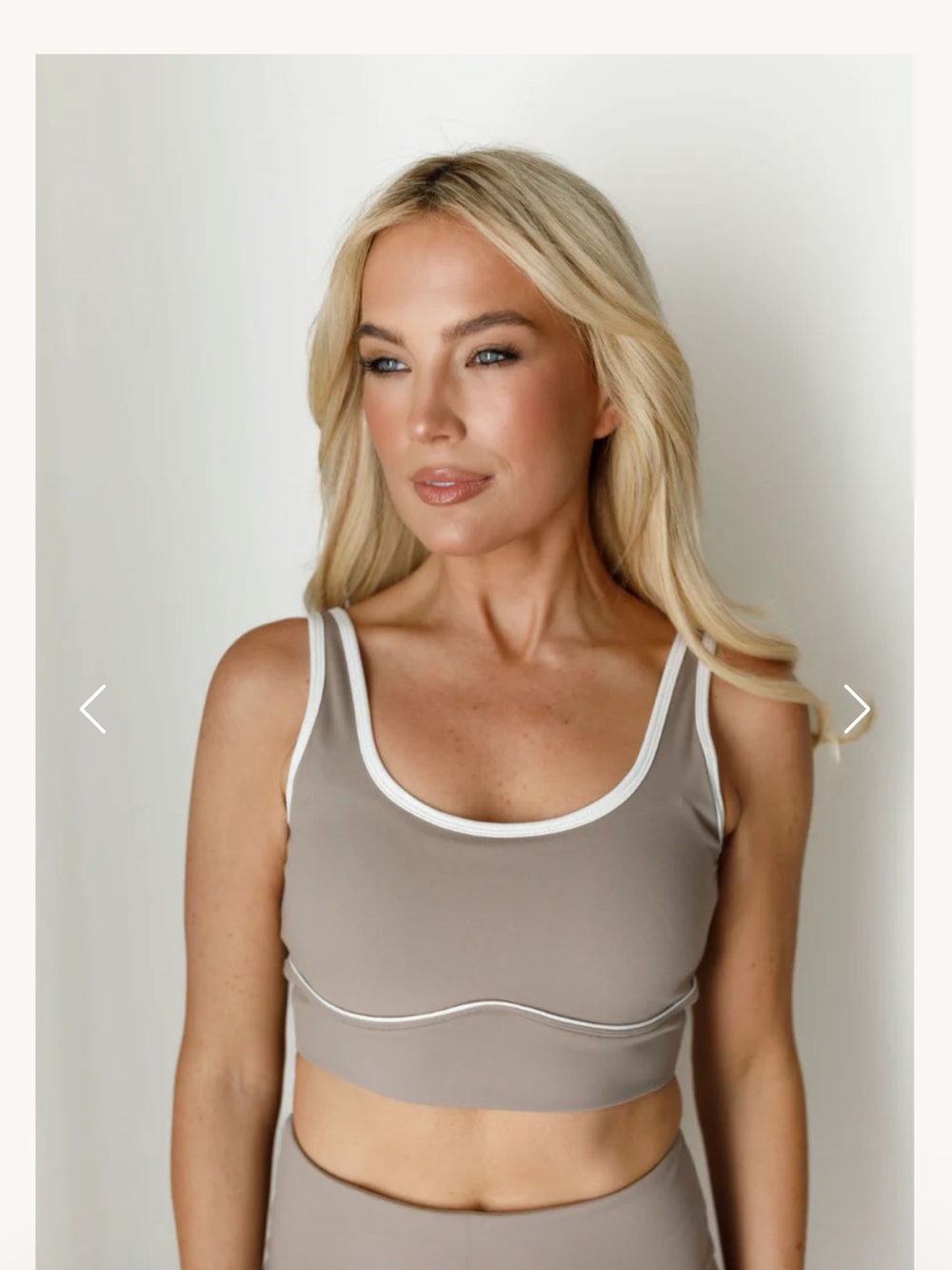 Salt Project Taupe Sport Crop Bra with White Contrast Trim